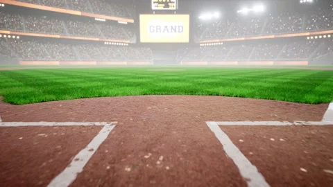 Empty night baseball and cricket arena with fans in fog and illuminated by Video stock 164149393