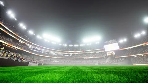 Empty night baseball and cricket arena with fans in fog and illuminated by Video stock 164149439