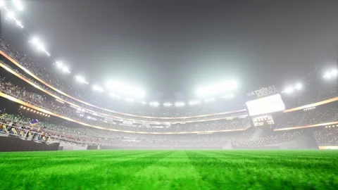 Empty night baseball and cricket arena with fans in fog and illuminated by Video stock 164149468