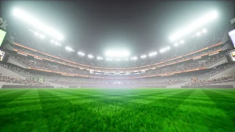 Empty night baseball and cricket arena with fans in fog and illuminated by Video stock 164149549