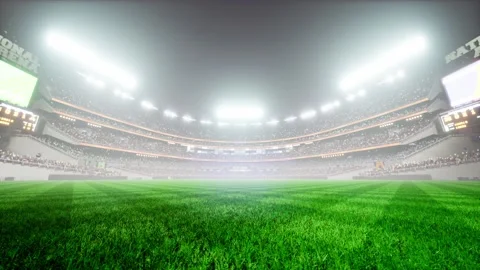 Empty night baseball and cricket arena with fans in fog and illuminated by Video stock 164149584