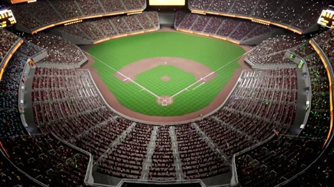 Empty night baseball and cricket arena with fans i illuminated by spotlights 3d Video stock 164149653