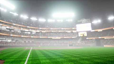 Empty night baseball and cricket arena with fans in fog and illuminated by Stock-Footage 164149698