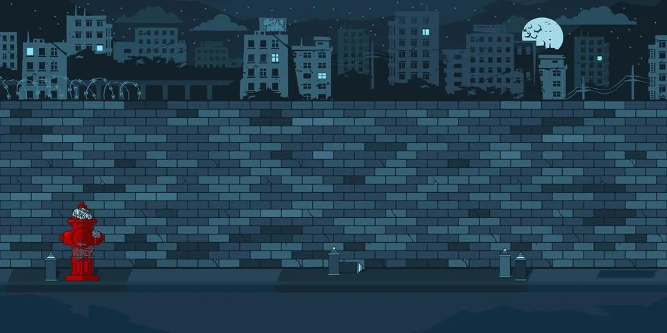 Empty Night Brick Wall With Background Of The Cityscape Vector Illustration Stock Illustration