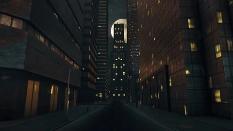 Empty night dark city 3d animation 2 Stock Footage 127446356