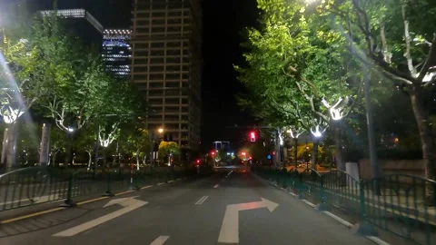 Empty night view of modern city in Shanghai is under lockdown Stock Footage 193589834