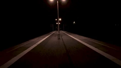 Empty night walkway with streetlights Stock Footage 337800607