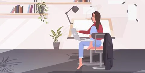 Empty no people architect office with adjustable drawing desk chair and computer Illustrazione stock