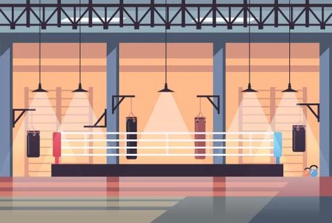 Empty no people boxing ring modern fight club interior horizontal Illustrazione stock