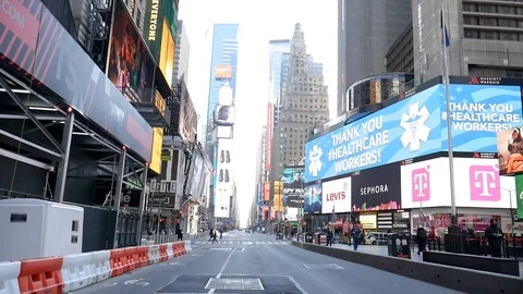 Empty No Traffic Dark Empty Times Square NYC Coronavirus Quarantine Lockdown Stock Footage 127196708