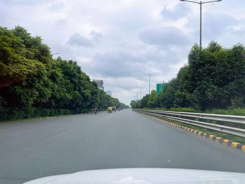 Empty Noida Expressway Stretch Captured from Car Stock Photos