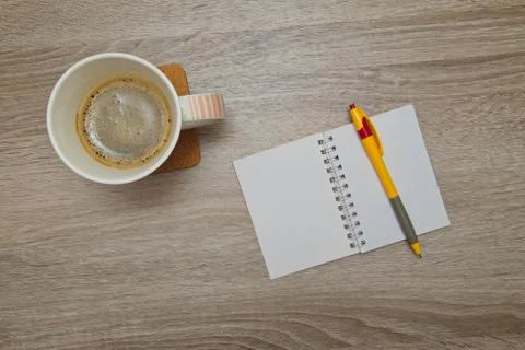 Empty note book at coffee time looking for inspirational ideas Stock Photos