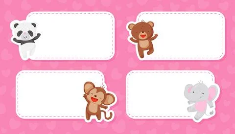 Empty Note Card with Cute Animal Cheering Vector Template Stockillustratie