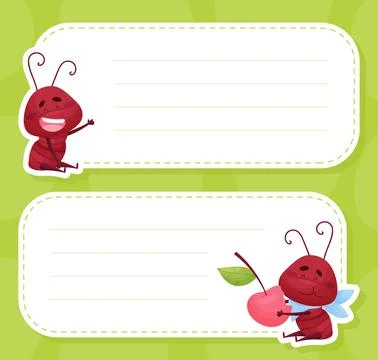 Empty Note Card with Cute Ant Character Vector Template Stock Illustration