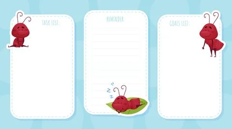 Empty Note Card with Cute Ant Character Vector Template Stock Illustration