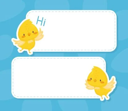 Empty Note Card with Cute Canary Cartoon Yellow Bird Vector Template Stock Illustration