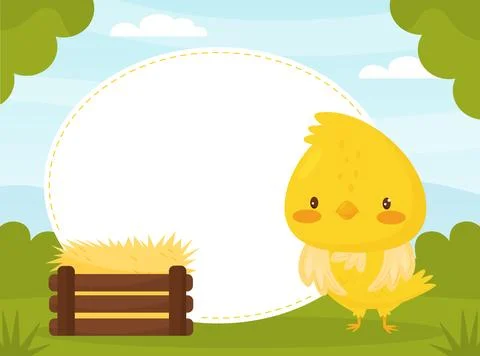 Empty Note Card with Cute Canary Cartoon Yellow Bird Vector Template Stock Illustration