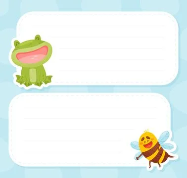 Empty Note Card with Cute Frog and Bee Vector Template Stock Illustration