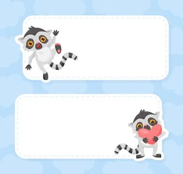 Empty Note Card with Cute Lemur Funny Exotic Animal Vector Template Stockillustratie