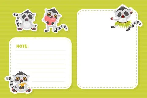 Empty Note Card with Cute Lemur Funny Exotic Animal Vector Template Stockillustratie