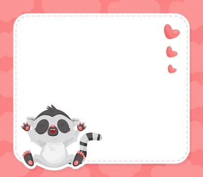 Empty Note Card with Cute Lemur Funny Exotic Animal Vector Template Stockillustratie