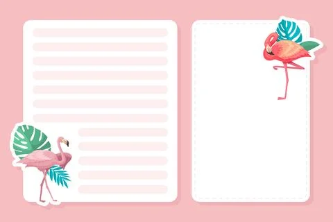 Empty Note Card with Flamingo Bird and Tropical Leaf Vector Template 스톡 일러스트