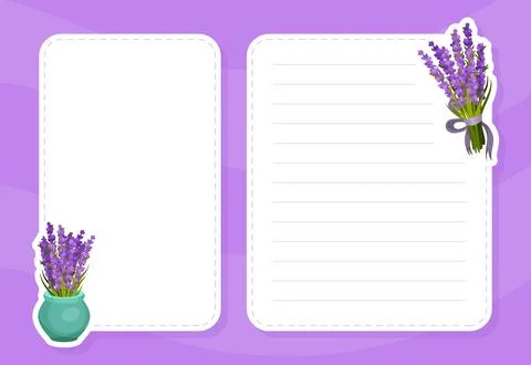 Empty Note Card with Purple Lavender Flower Vector Template Illustration