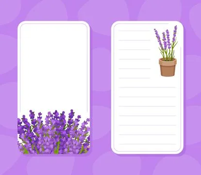 Empty Note Card with Purple Lavender Flower Vector Template Illustration