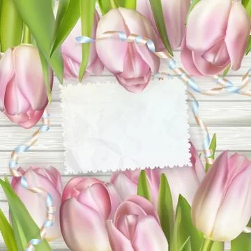 Empty note paper and tulip flowers. EPS 10 Stock Illustration