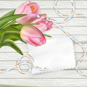 Empty note paper and tulip flowers. EPS 10 Stock Illustration