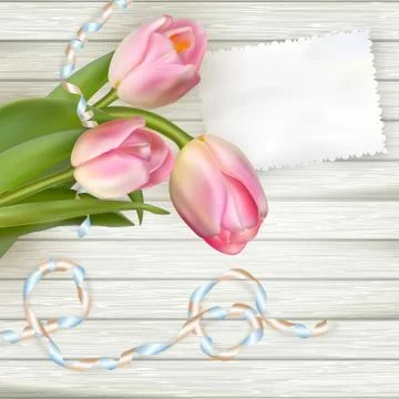 Empty note paper and tulip flowers. EPS 10 Illustrazione stock