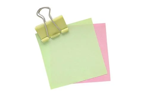 Empty note paper with binder clip isolated on white background  Foto stock