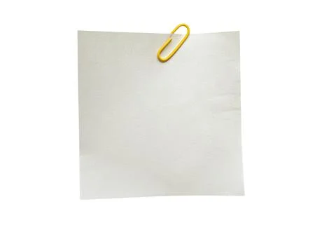 Empty note paper with paper clip isolated on white background with clipping path Stock Photos