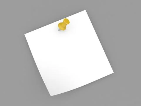 Empty note paper with push pin on gray background. Stock Illustration