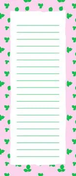 Empty Note template page with lines, Grocery shopping list. Green leaves on.. Stock Illustration