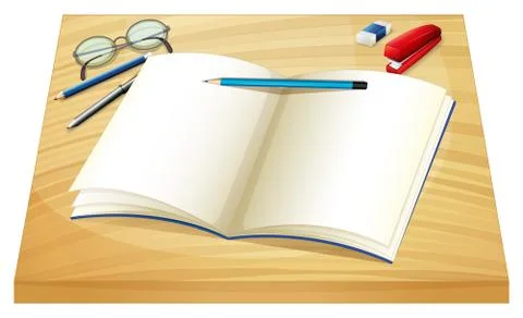 An empty notebook above the wooden table Stock Illustration