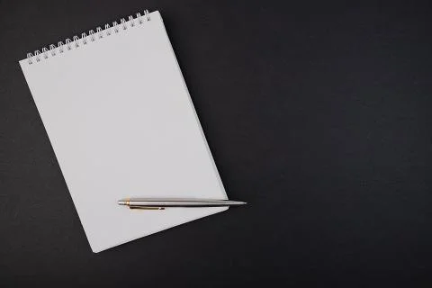 Empty notebook and pen - top view. High resolution photo. 写真素材