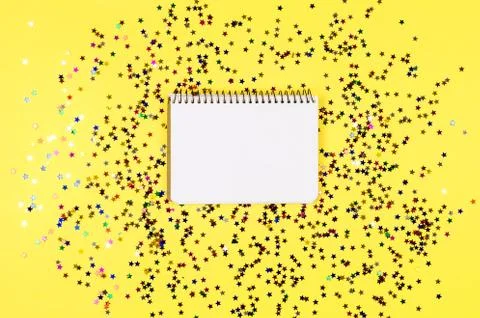 Empty notebook with Frame from Shining colorful stars Stock-Fotos