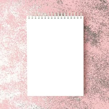 Empty notebook mock up on a shiny silver glittering background. Stock Photos