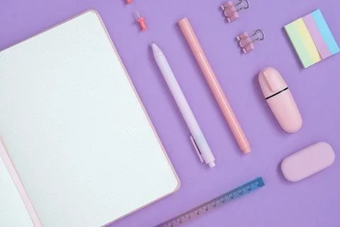 Empty notebook page for your text with pastel pink stationery Stock Photos