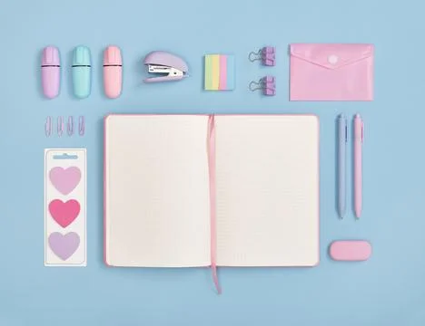 Empty notebook page for your text in frame of pastel color stationery Stock Photos