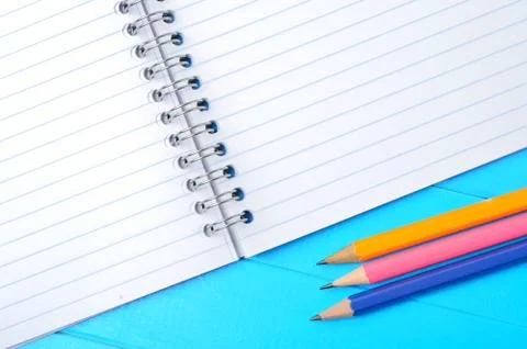 Empty notebook with pencils Stock Photos