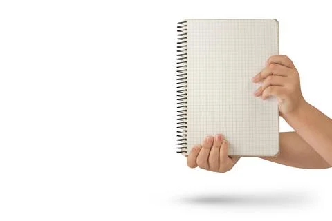 Empty notepad in hand. A hand holds a blank notepad with copy space, isolated on Stock Photos
