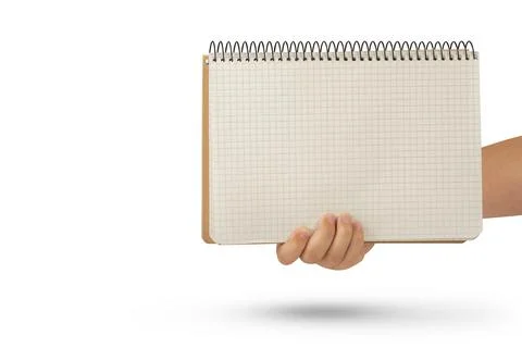 Empty notepad in hand. A hand holds a blank notepad with copy space, isolated on Stock Photos