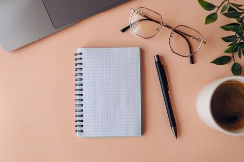 Empty notepad on table, minimal copy space for notes or ideas Stock Photos