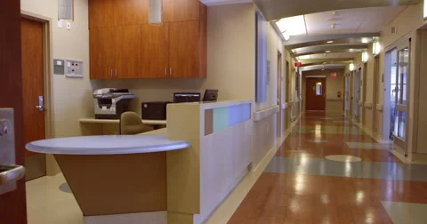 Empty Nurses Station And Corridor In Hospital Shot On R3D Stock Footage 64414390