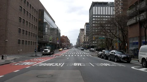 Empty NYC First Ave Medical City Street NYC Coronavirus Lockdown Stock-Footage 127867981