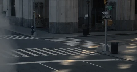 Empty NYC intersection with steam Stock Footage 127535237