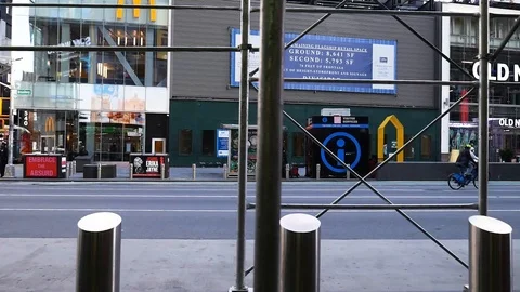 Empty NYC Times Square Scaffolding Streets During Coronavirus Stock Footage 127196800
