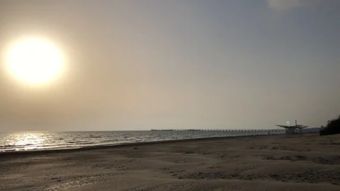 Empty ocean beach at sunset Stock Footage 110381298